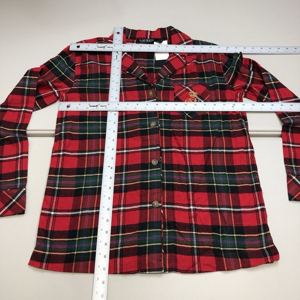 Lauren Ralph Lauren Womens Plaid Pajama Set SIZE SMALL Red Button Up Long Sleeve - Picture 3 of 16